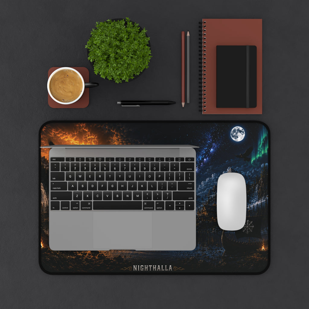 NightHalla Premium Viking Desk Mat | Nordic Day & Night Gaming Mouse Pad