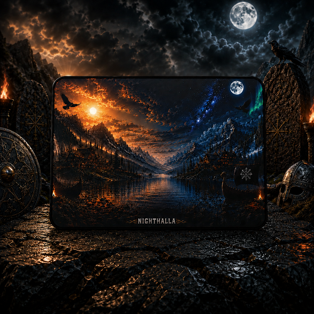 NightHalla Premium Viking Desk Mat | Nordic Day & Night Gaming Mouse Pad