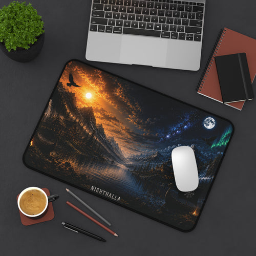 NightHalla Premium Viking Desk Mat | Nordic Day & Night Gaming Mouse Pad