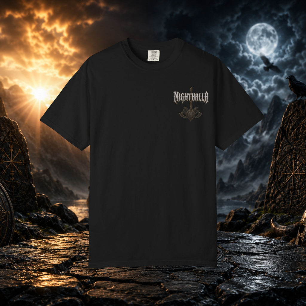 NightHalla Viking Garment-Dyed T-Shirt – Norse Day & Night Graphic Tee