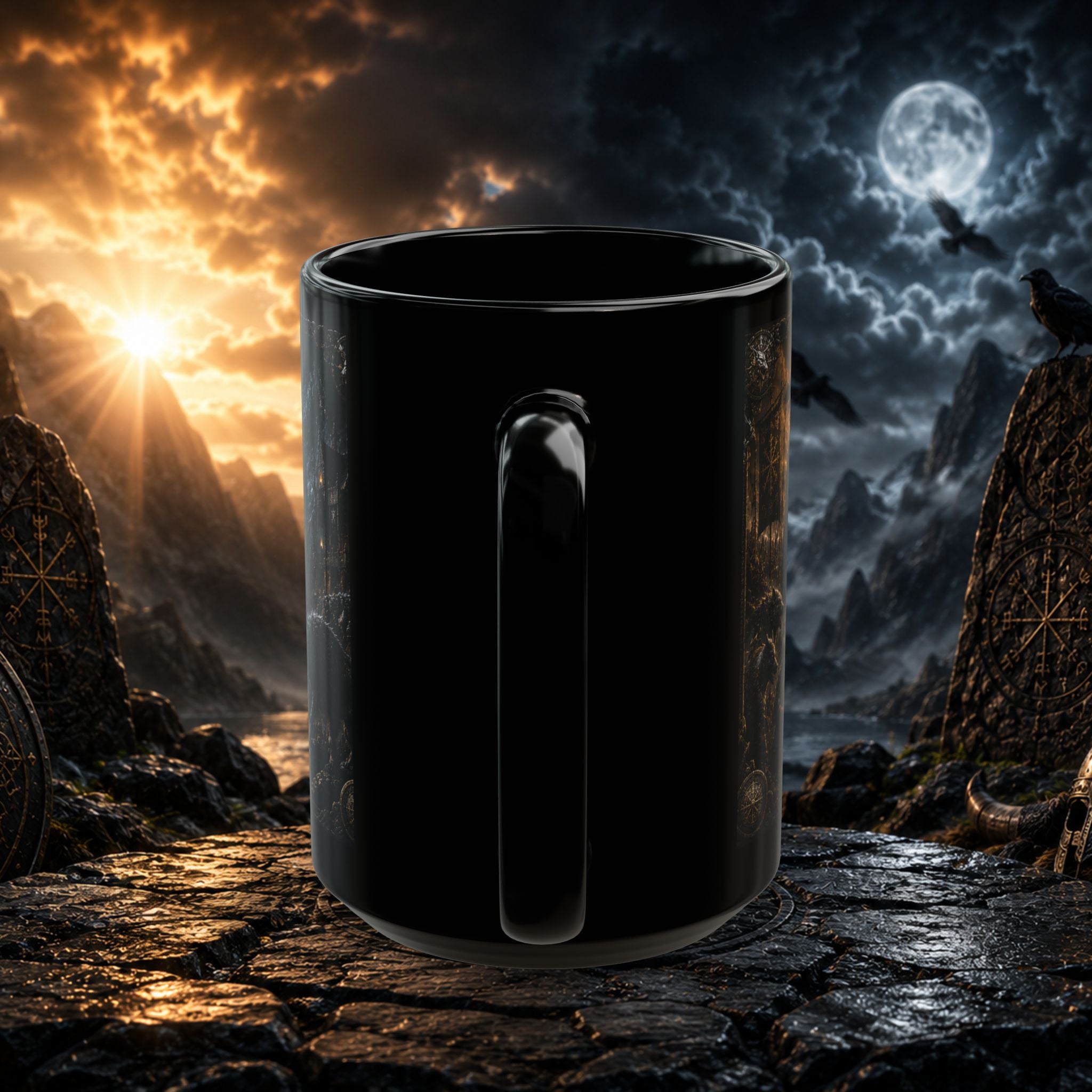 Nighthalla Premium Black Mug | Dark Fantasy Viking Aesthetic
