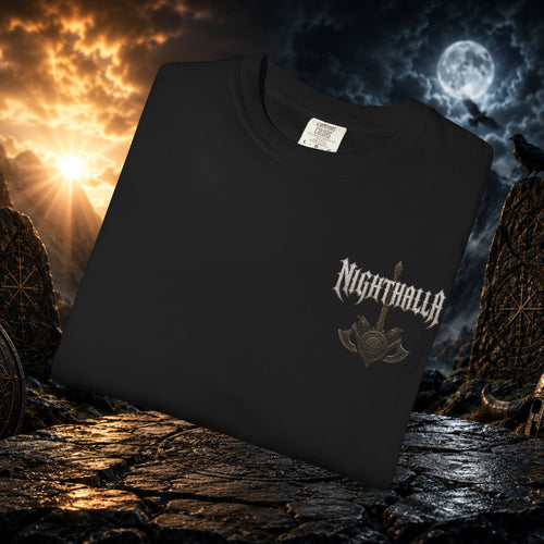 NightHalla Viking Garment-Dyed T-Shirt – Norse Day & Night Graphic Tee