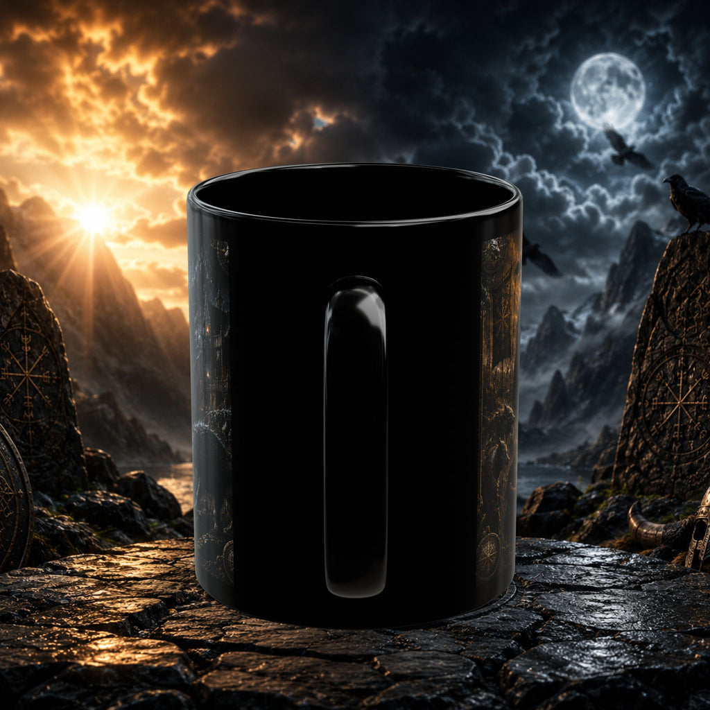 Nighthalla Premium Black Mug | Dark Fantasy Viking Aesthetic